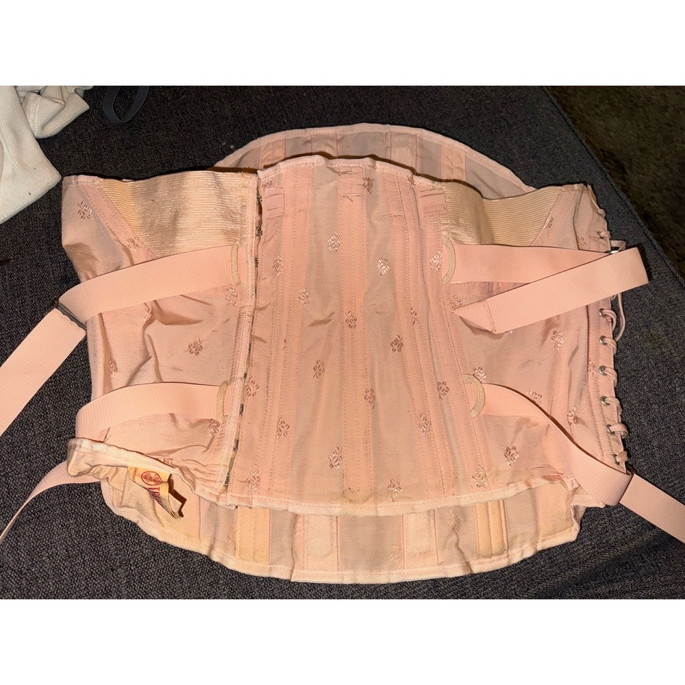Vintage Truform Anatomical Supports Pink Lace-Up Corset Waist Cincher 38 - Picture 4 of 9